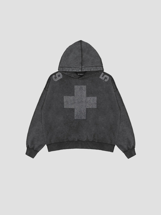 Hoodie Cross Washed Black
