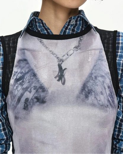 Top Wet-Printed White & Black