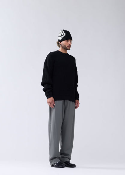 Sweater Logo Knit Raw Edge Black