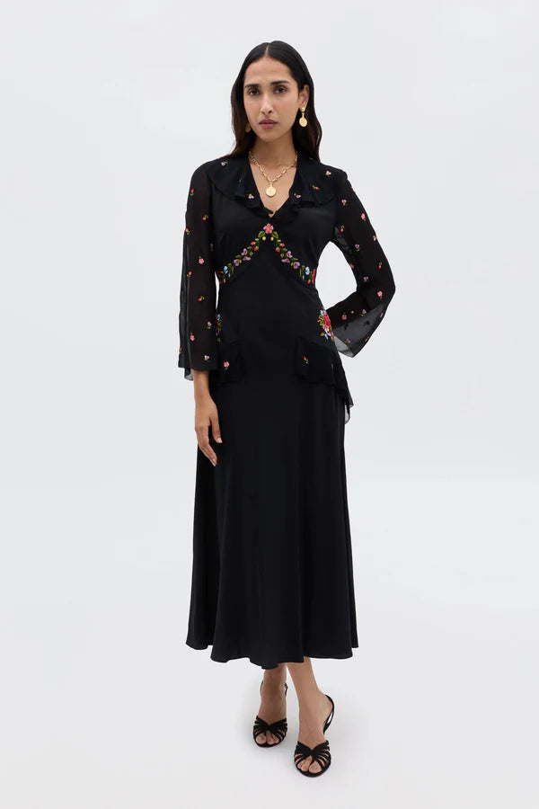 Dress Cedar Bouquet Embroidery Black