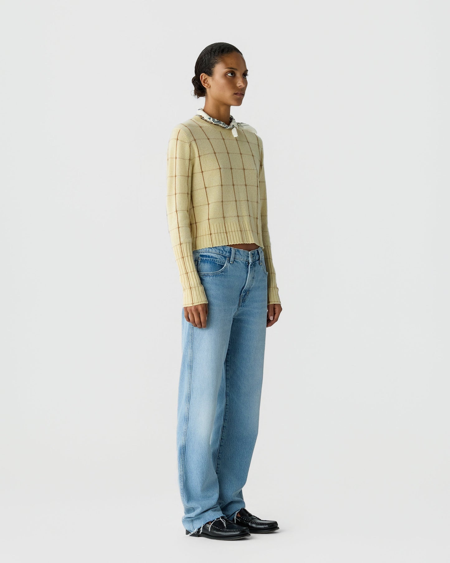 Sweater Shrunken Checker Crew Butter