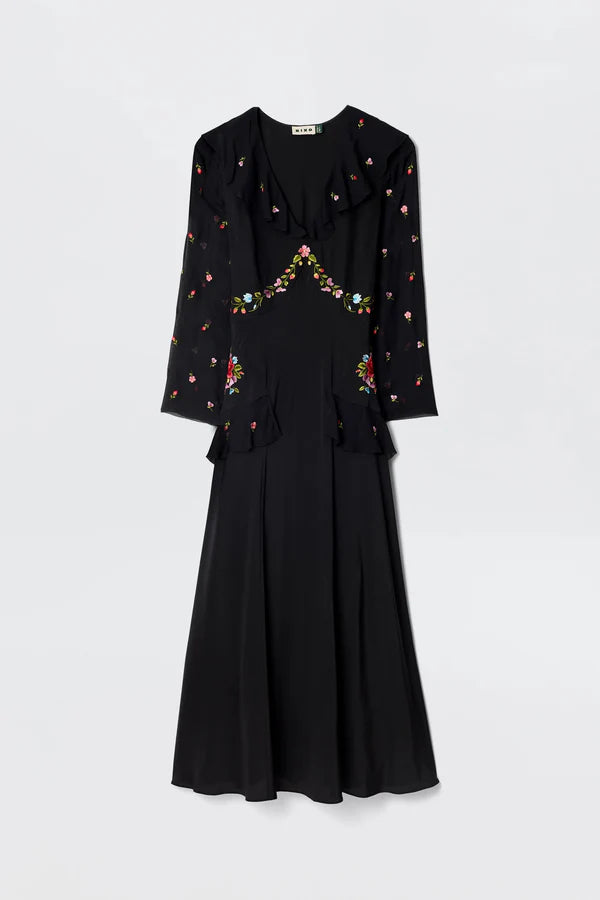 Dress Cedar Bouquet Embroidery Black