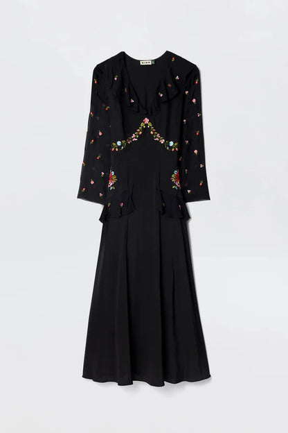 Dress Cedar Bouquet Embroidery Black