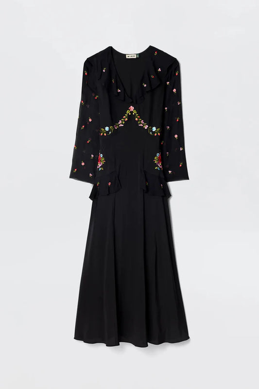 Dress Cedar Bouquet Embroidery Black