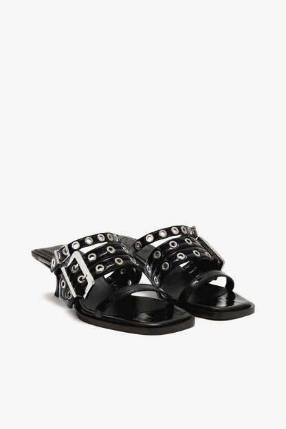 Heels Buckle Strap Mule Black