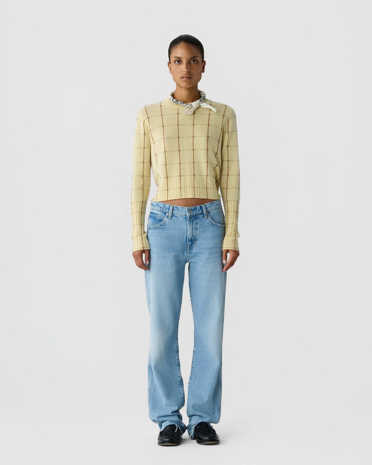 Sweater Shrunken Checker Crew Butter