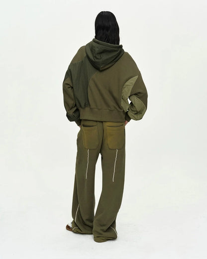 Hoodie Ma-1 Patchwork Zip Khaki