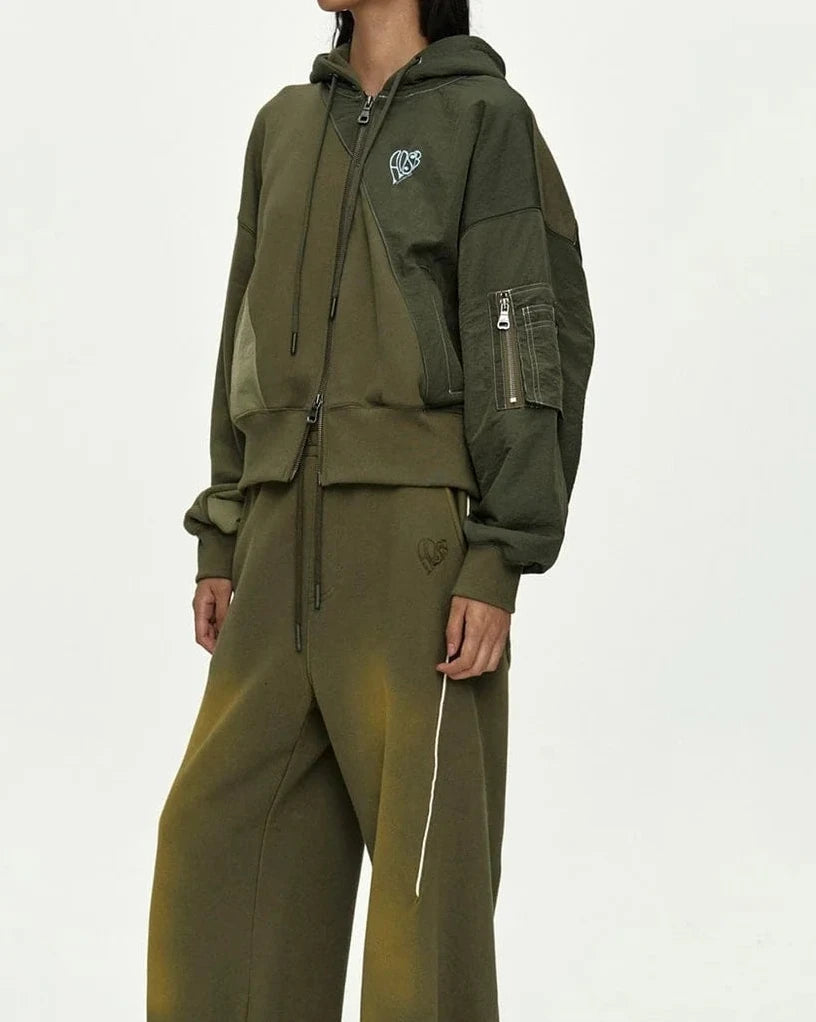 Hoodie Ma-1 Patchwork Zip Khaki