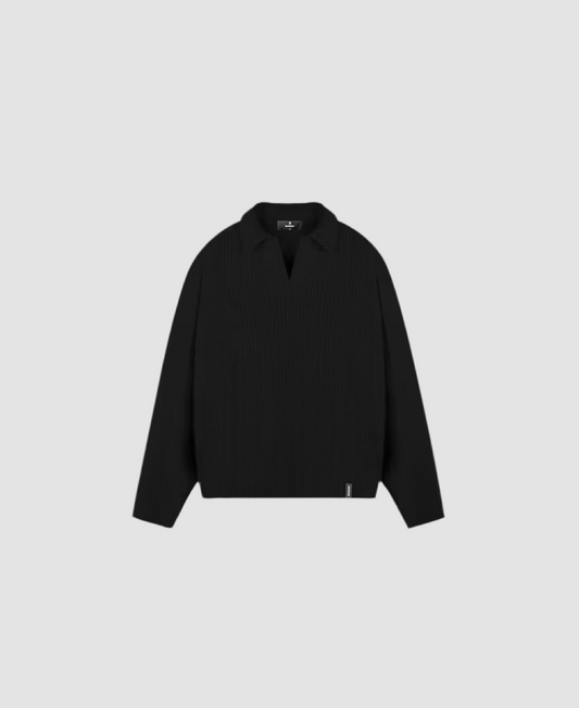 Sweater Ribbed Knit Polo Black