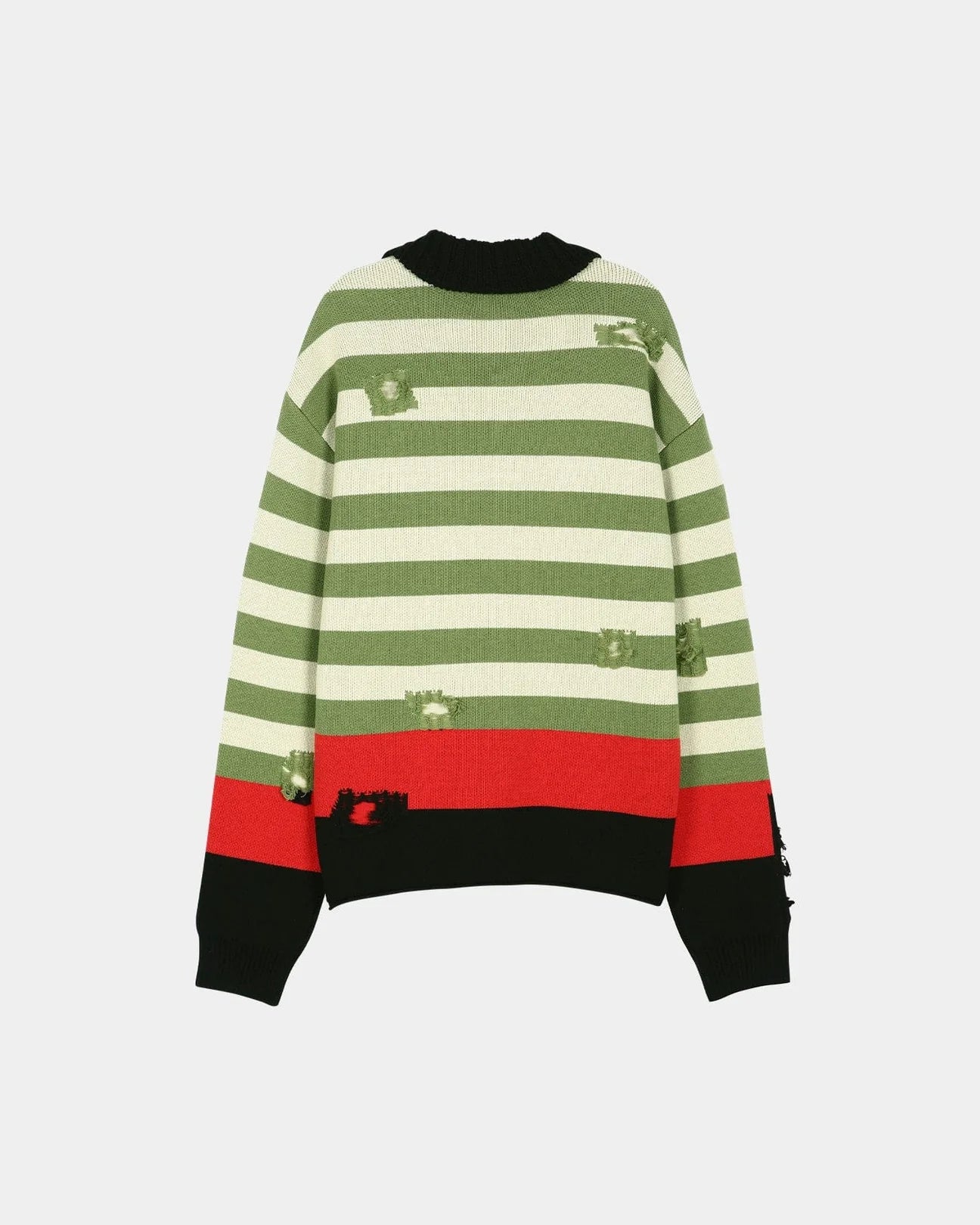 Sweater Polo Striped Damaged Green