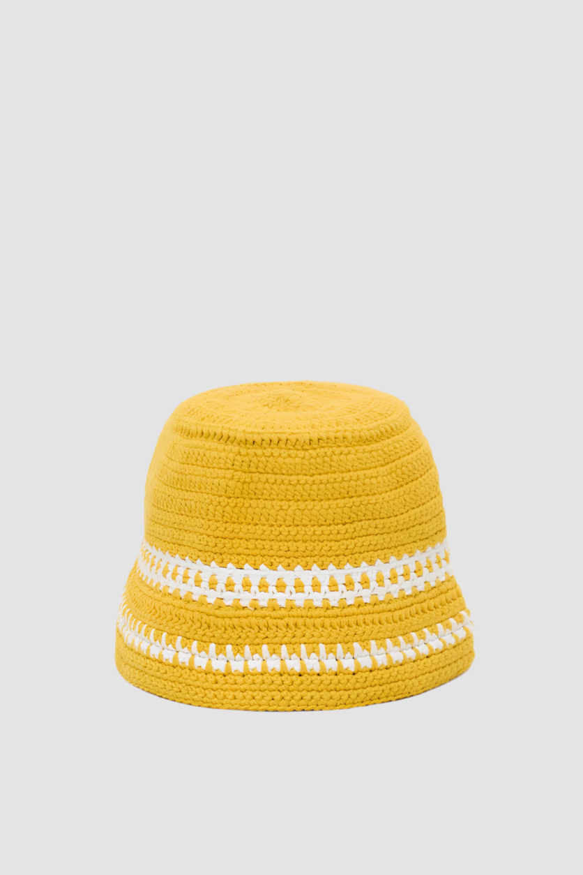 Hat Bucket Knitted Yellow&White