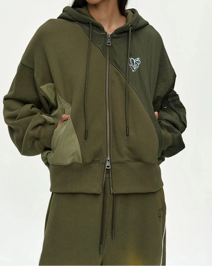 Hoodie Ma-1 Patchwork Zip Khaki
