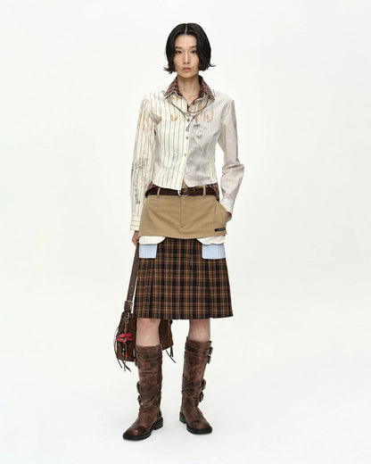 Skirt Double Layered Pleats Brown