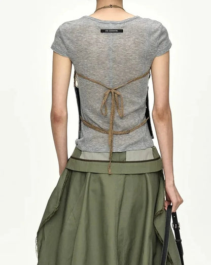 Top Belted Bustier Blue & Khaki