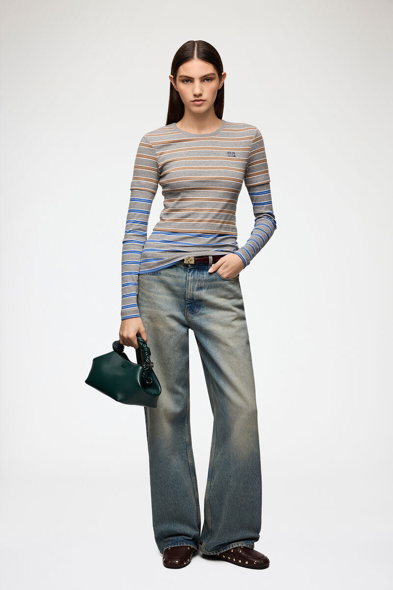 Top Double Stripe Longsleeve Grey