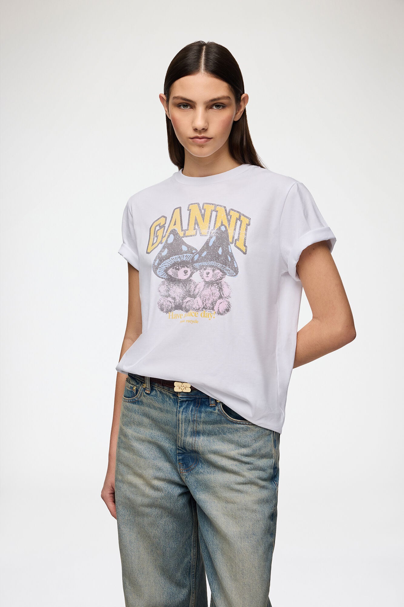 T-shirt Teddy Mushrooms White