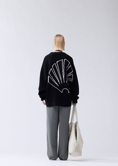 Sweater Logo Knit Raw Edge Black