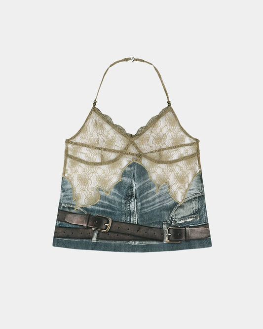 Top Belted Bustier Blue & Khaki