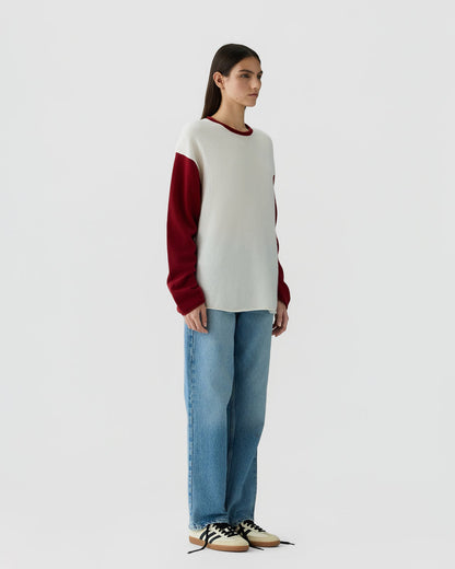 Sweater Baseball Cream & Carmine