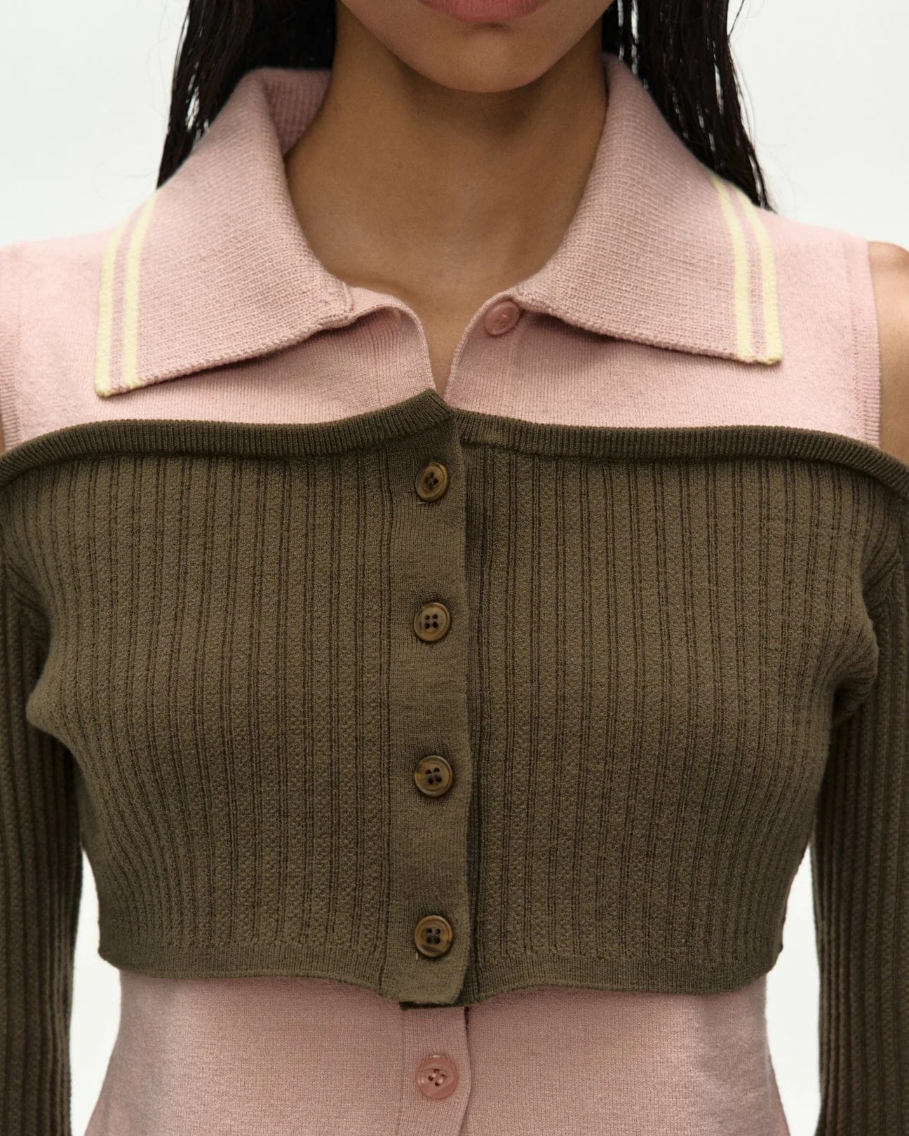 Top Collar Layered Khaki & Pink