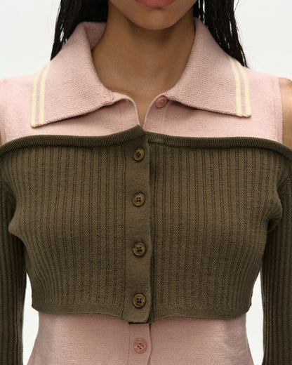 Top Collar Layered Khaki & Pink