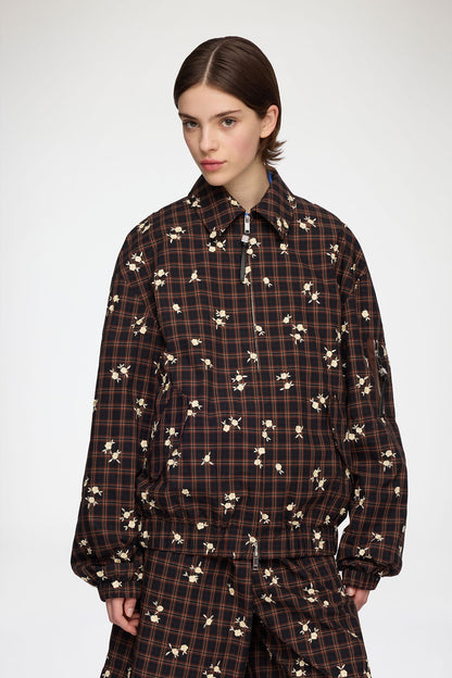Jacket Check Flower Brown