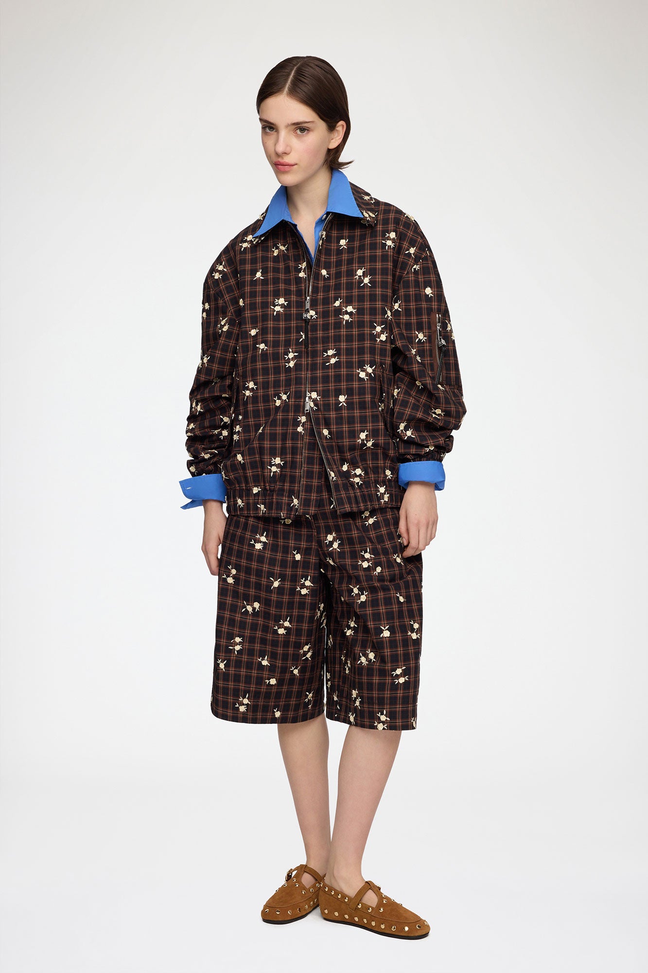 Jacket Check Flower Brown