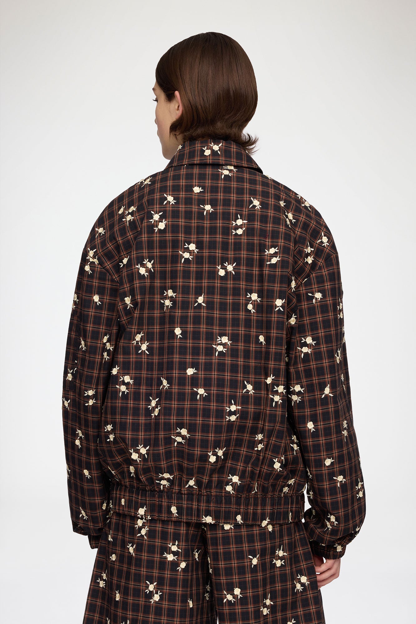 Jacket Check Flower Brown