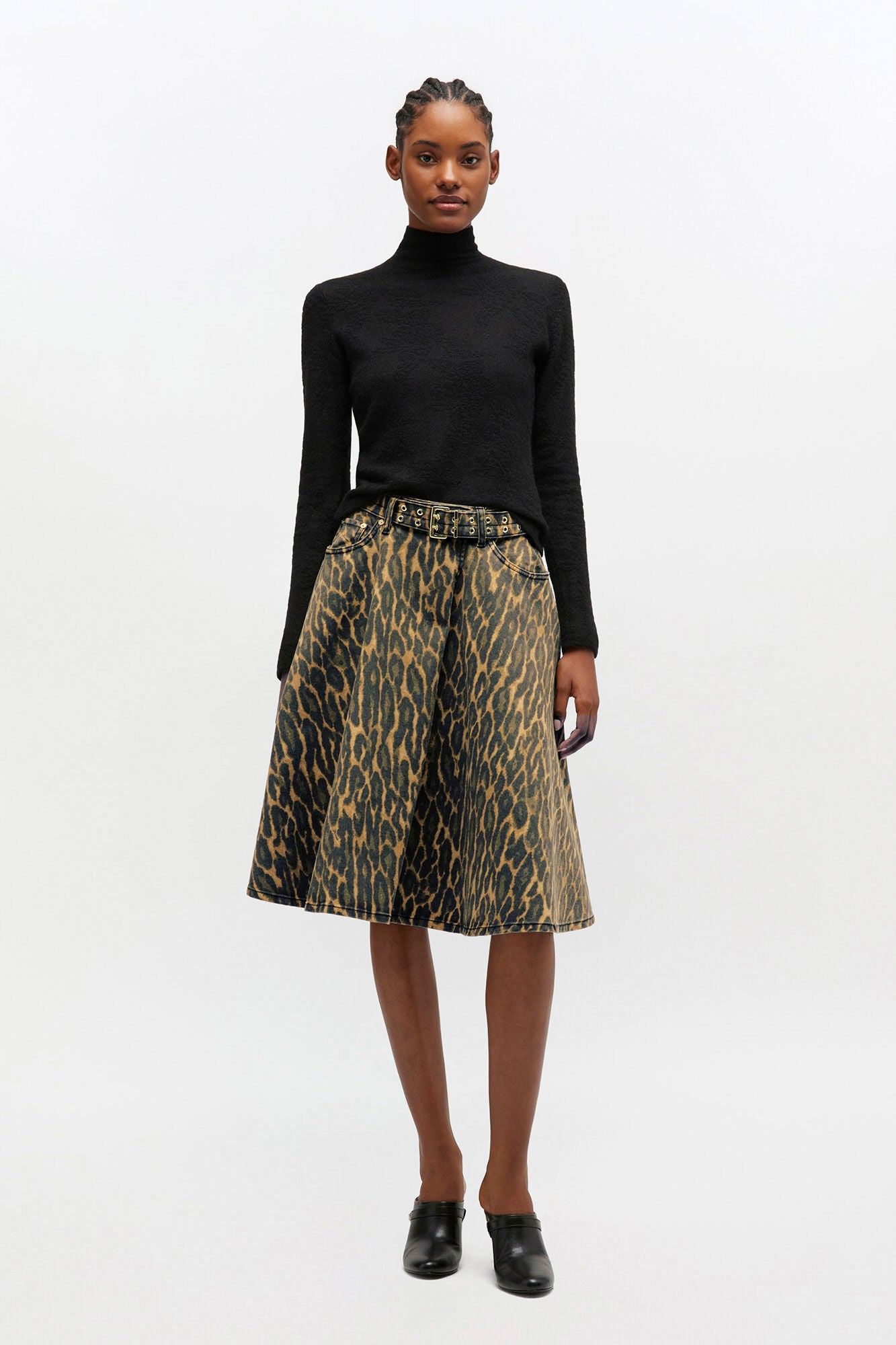 Skirt Midi Wrap Denim Leopard