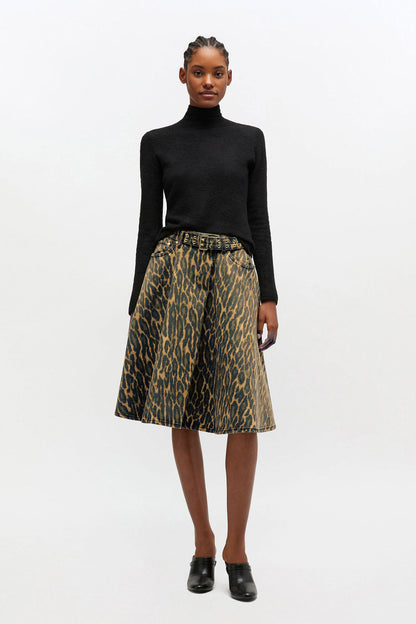 Skirt Midi Wrap Denim Leopard