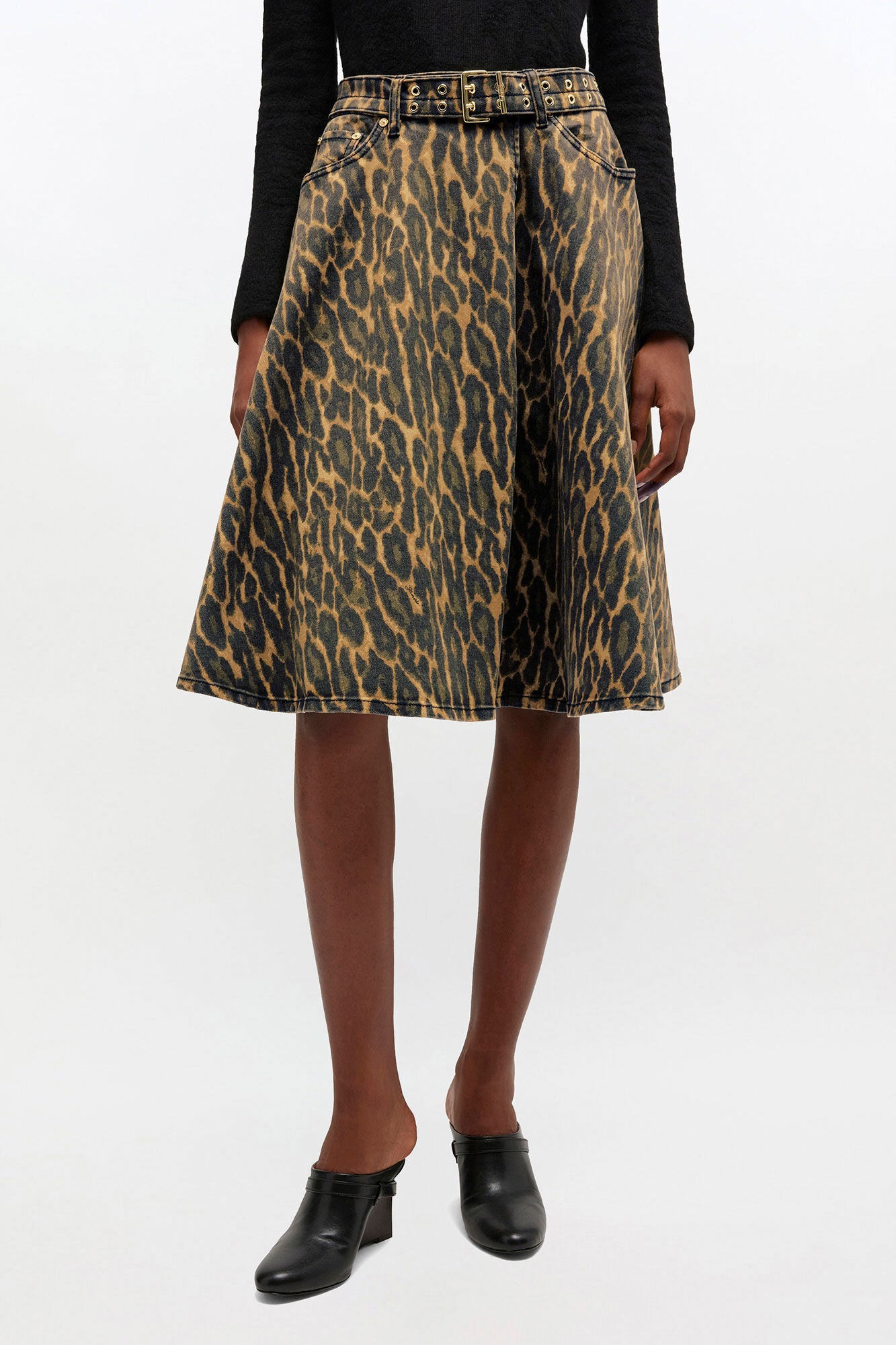 Skirt Midi Wrap Denim Leopard