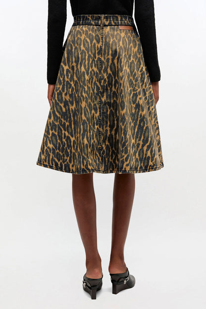 Skirt Midi Wrap Denim Leopard