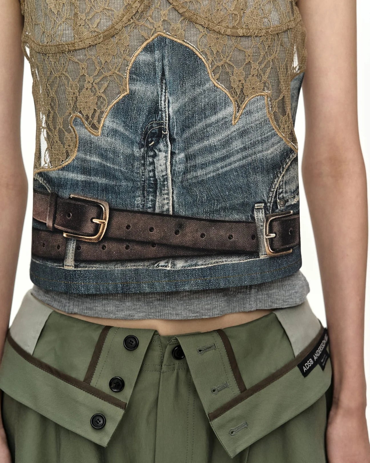 Top Belted Bustier Blue & Khaki