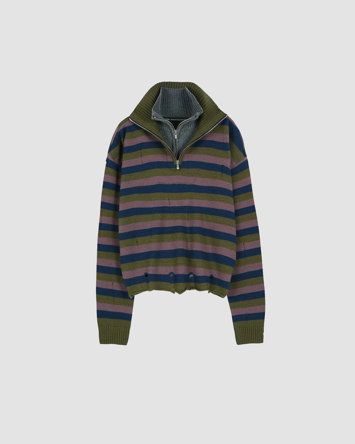 Sweater Double Layered Half Zip Purple Khaki