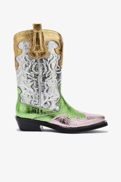 Western Boots Embroidered Metallic Mix