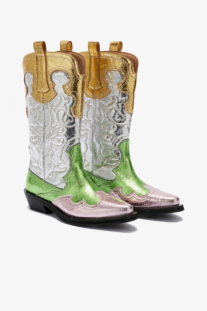 Western Boots Embroidered Metallic Mix