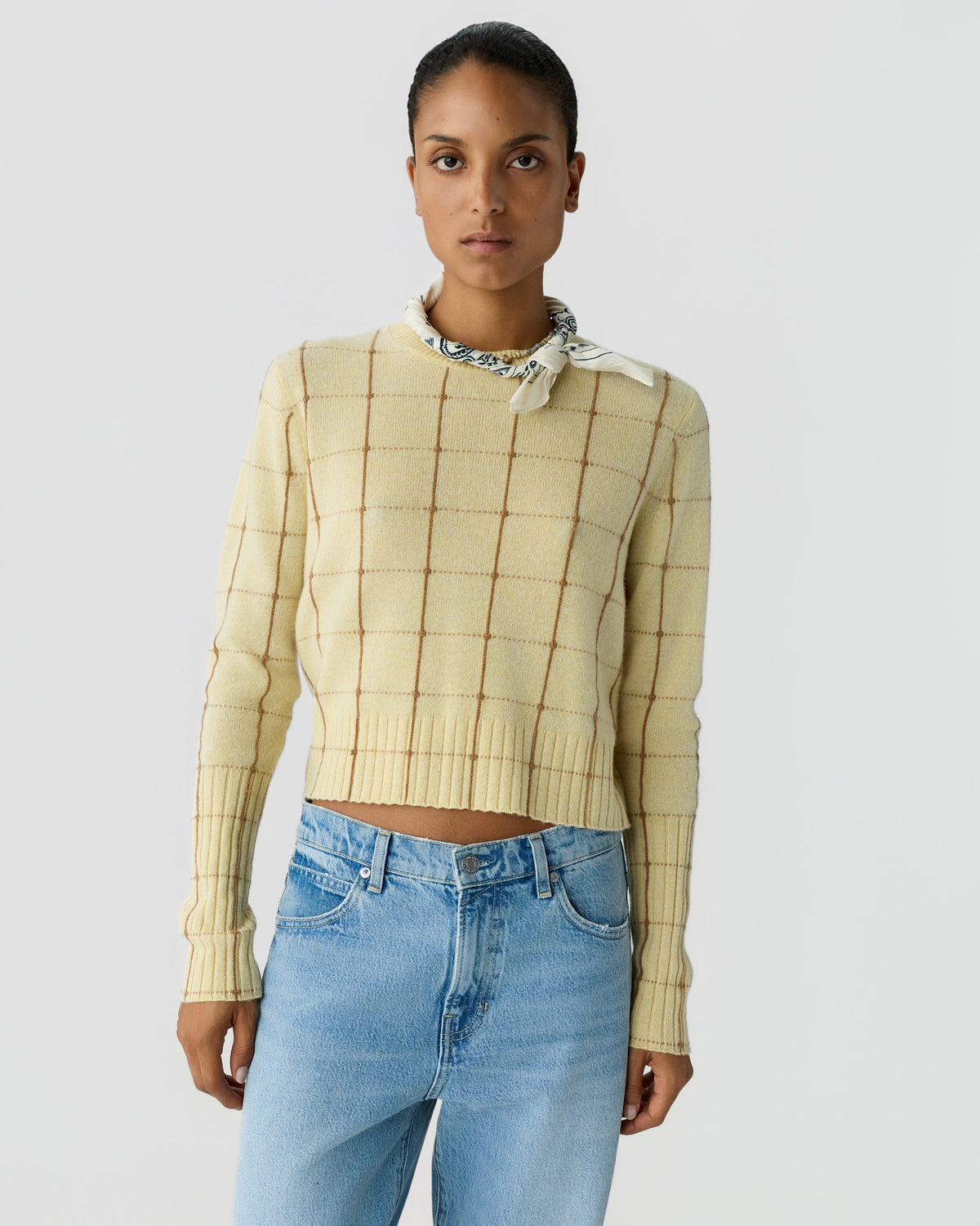 Sweater Shrunken Checker Crew Butter