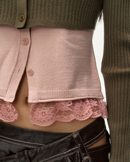 Top Collar Layered Khaki & Pink