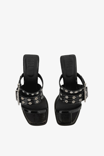 Heels Buckle Strap Mule Black