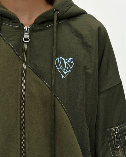 Hoodie Ma-1 Patchwork Zip Khaki
