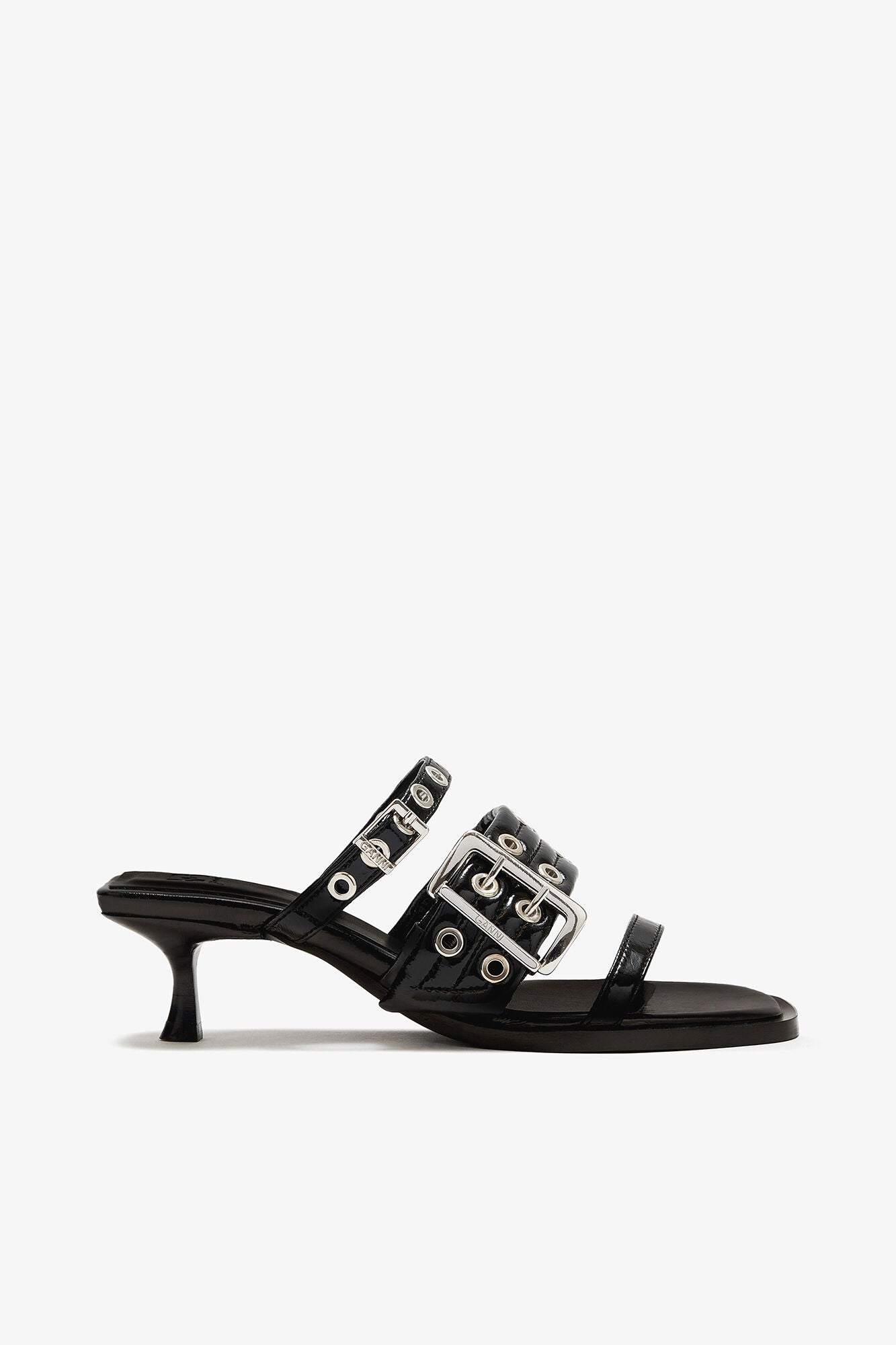 Heels Buckle Strap Mule Black