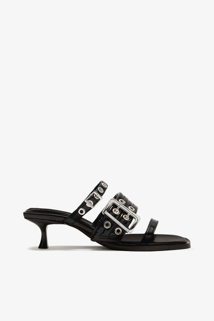 Heels Buckle Strap Mule Black