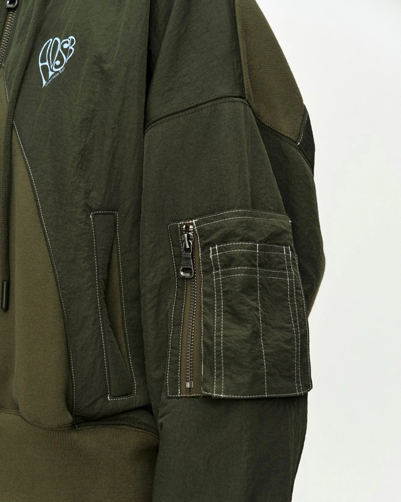 Hoodie Ma-1 Patchwork Zip Khaki