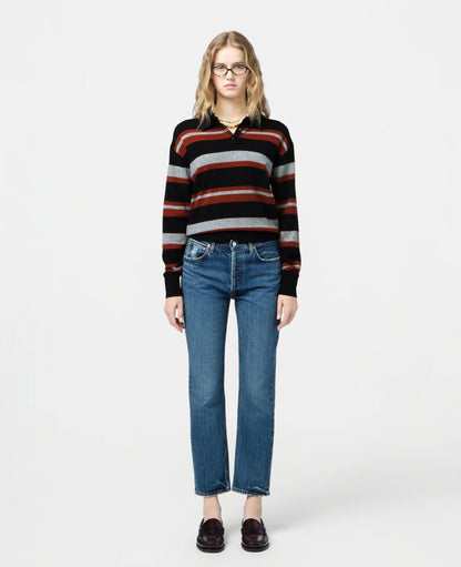 Černý polo svetr Collegiate Stripe