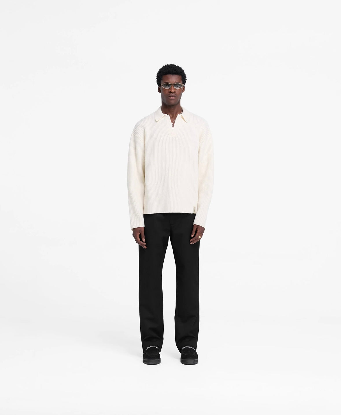 Sweater Ribbed Knit Polo Oat