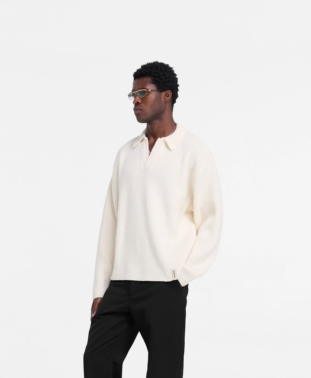 Sweater Ribbed Knit Polo Oat