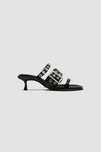 Heels Buckle Strap Mule Black