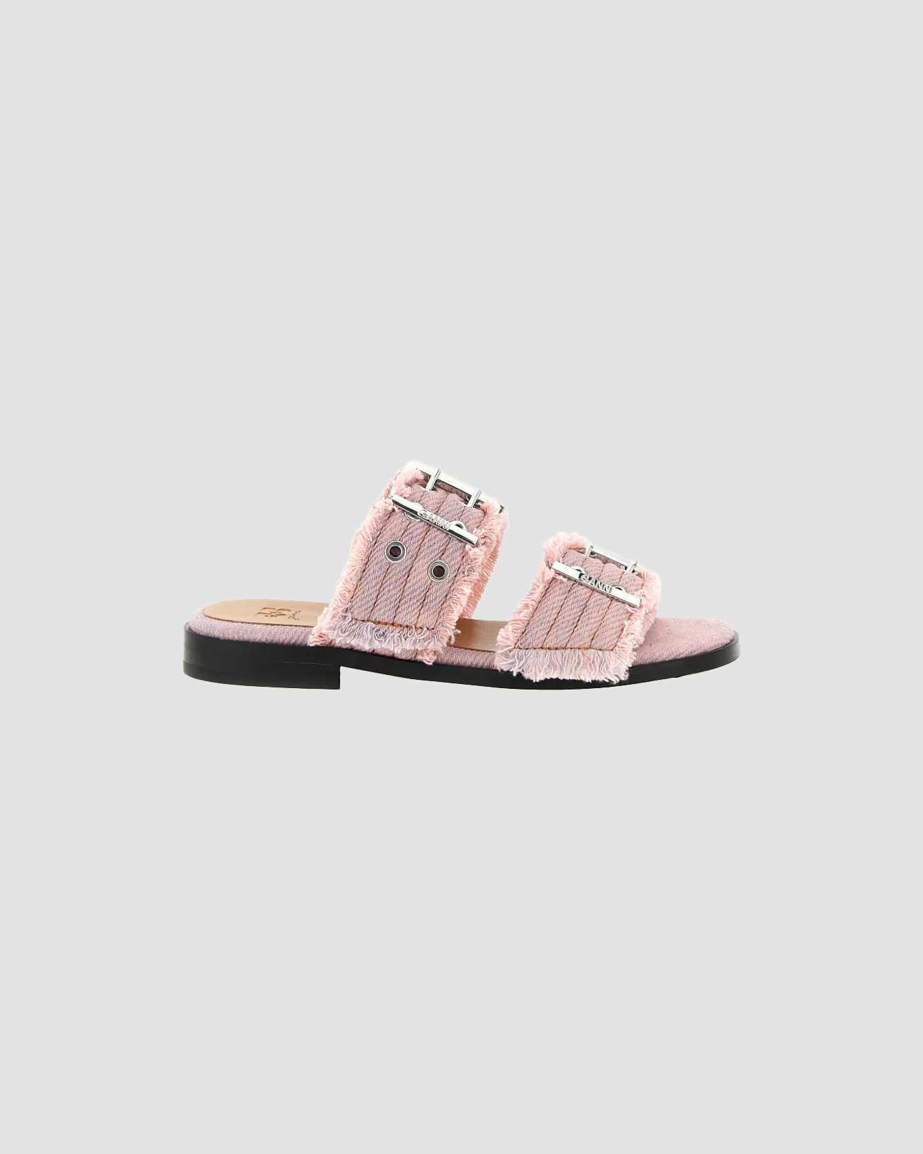Sandals Buckle Fringed Denim Pink