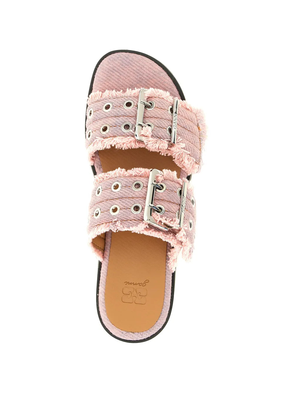 Sandals Buckle Fringed Denim Pink