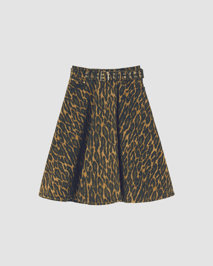 Skirt Midi Wrap Denim Leopard